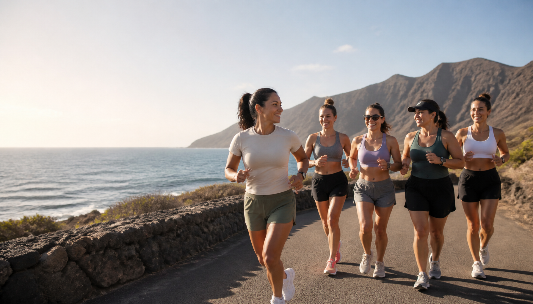 Grupo de mujeres corriendo junto al mar en Tenerife